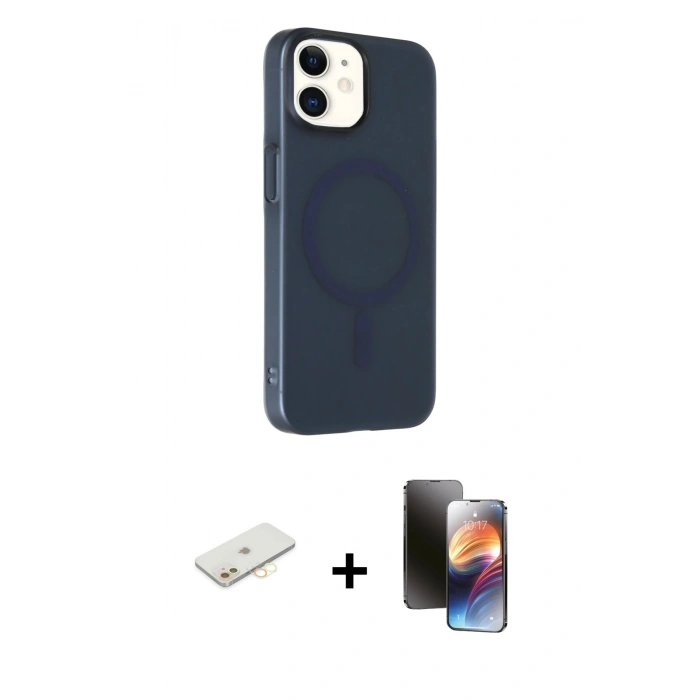 MARSİLYAN™- iPhone 11 Kılıf Çekirdek Modern Prime - Siyah 3D Antistatik Mat Seramik Nano Ekran Koruyucu + Renkli Kamera Lens Koruma Cam - SI