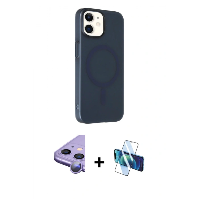 MARSİLYAN™- iPhone 11 Kılıf Çekirdek Modern Prime - Siyah 3D Antistatik Seramik Nano Ekran Koruyucu + Raze Metal Kamera Lens - MR
