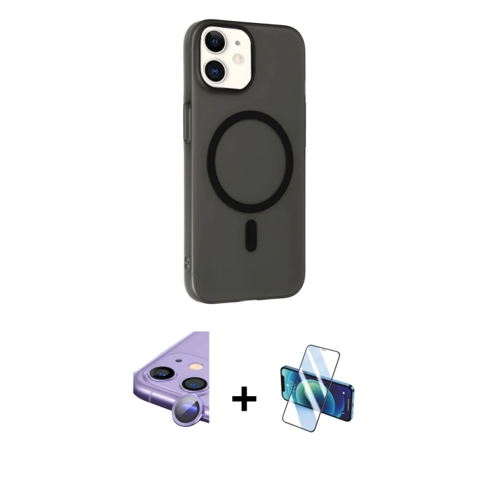 MARSİLYAN™- iPhone 11 Kılıf Çekirdek Modern Prime - Siyah 3D Antistatik Seramik Nano Ekran Koruyucu + Raze Metal Kamera Lens - MR