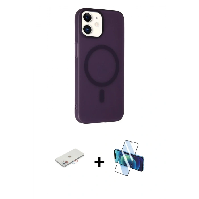 MARSİLYAN™- iPhone 11 Kılıf Çekirdek Modern Prime - Siyah 3D Antistatik Seramik Nano Ekran Koruyucu + Renkli Kamera Lens Koruma Cam - PE