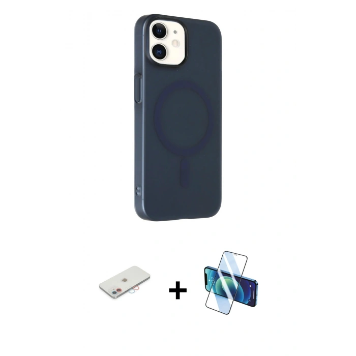 MARSİLYAN™- iPhone 11 Kılıf Çekirdek Modern Prime - Siyah 3D Antistatik Seramik Nano Ekran Koruyucu + Renkli Kamera Lens Koruma Cam - PE