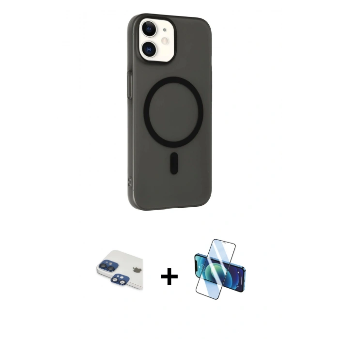 MARSİLYAN™- iPhone 11 Kılıf Çekirdek Modern Prime - Siyah 3D Antistatik Seramik Nano Ekran Koruyucu + Pers Alüminyum Kamera Lens - LT