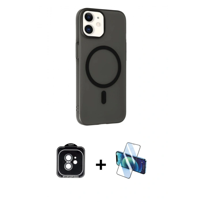 MARSİLYAN™- iPhone 11 Kılıf Çekirdek Modern Prime - Siyah 3D Antistatik Seramik Nano Ekran Koruyucu + PVD Metal Kamera Lens - YL