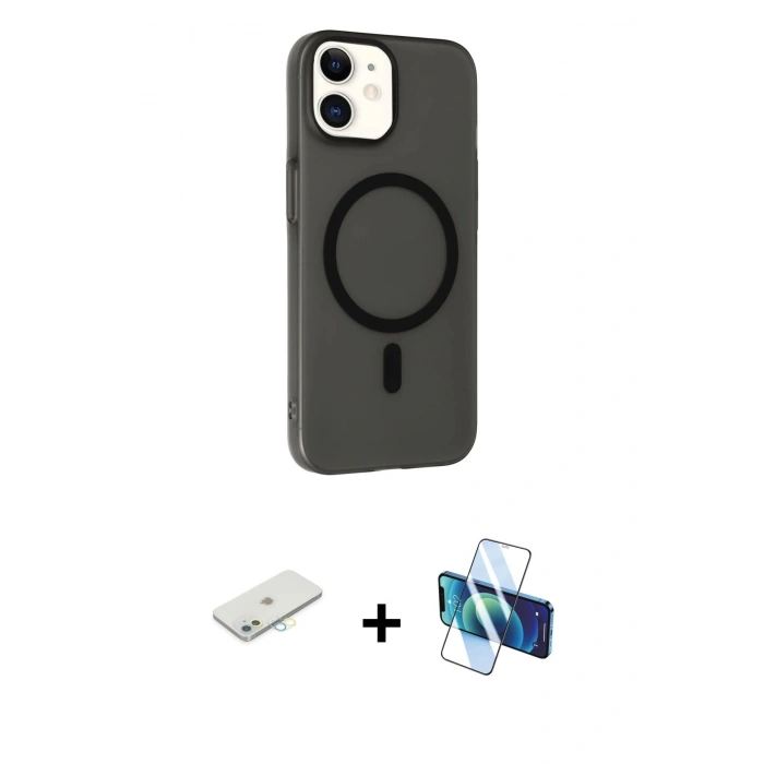 MARSİLYAN™- iPhone 11 Kılıf Çekirdek Modern Prime - Siyah 3D Antistatik Seramik Nano Ekran Koruyucu + Renkli Kamera Lens Koruma Cam - SI