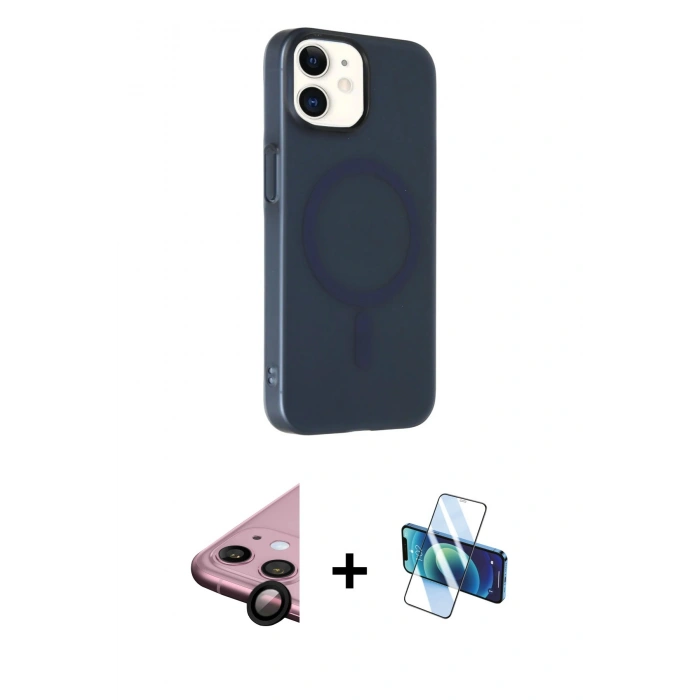 MARSİLYAN™- iPhone 11 Kılıf Çekirdek Modern Prime - Siyah 3D Antistatik Seramik Nano Ekran Koruyucu + Raze Metal Kamera Lens - SH