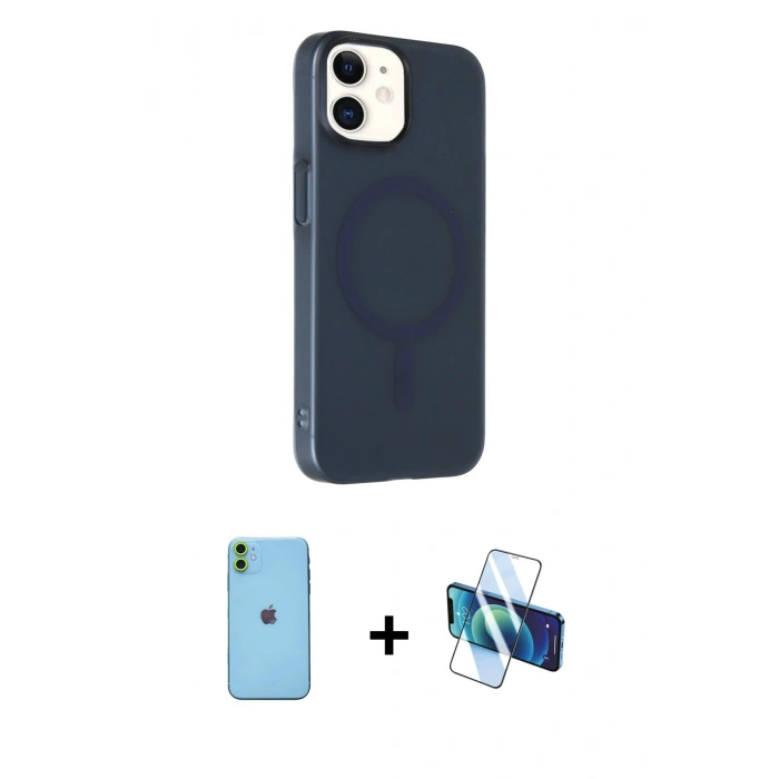 MARSİLYAN™- iPhone 11 Kılıf Çekirdek Modern Prime - Siyah 3D Antistatik Seramik Nano Ekran Koruyucu + Neon Fosforlu Kamera Lens - YL