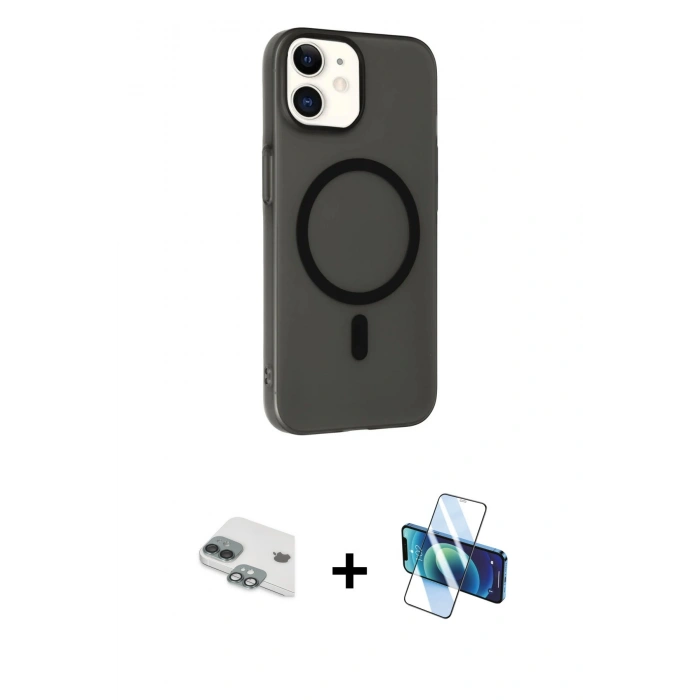 MARSİLYAN™- iPhone 11 Kılıf Çekirdek Modern Prime - Siyah 3D Antistatik Seramik Nano Ekran Koruyucu + Pers Alüminyum Kamera Lens - YL