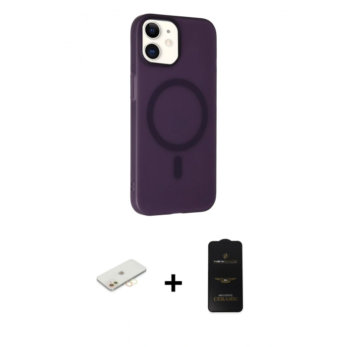 MARSİLYAN™- iPhone 11 Kılıf Çekirdek Modern Prime - Siyah 6D Antistatik Mat Seramik Hayalet Nano Ekran Koruyucu + Renkli Kamera Lens Koruma Cam - SI