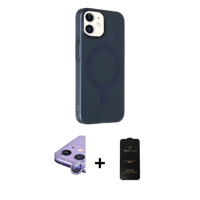 MARSİLYAN™- iPhone 11 Kılıf Çekirdek Modern Prime - Siyah 6D Antistatik Mat Seramik Hayalet Nano Ekran Koruyucu + Raze Metal Kamera Lens - MR