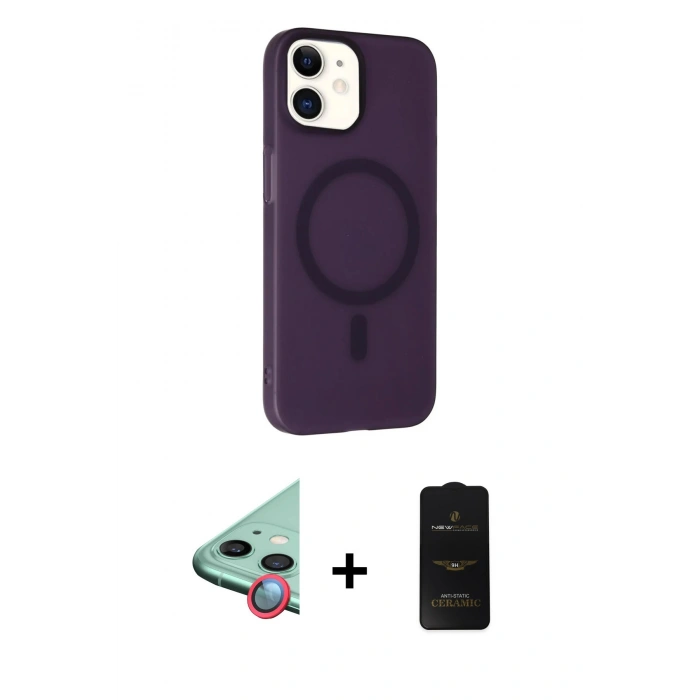 MARSİLYAN™- iPhone 11 Kılıf Çekirdek Modern Prime - Siyah 6D Antistatik Mat Seramik Hayalet Nano Ekran Koruyucu + Raze Metal Kamera Lens - KI