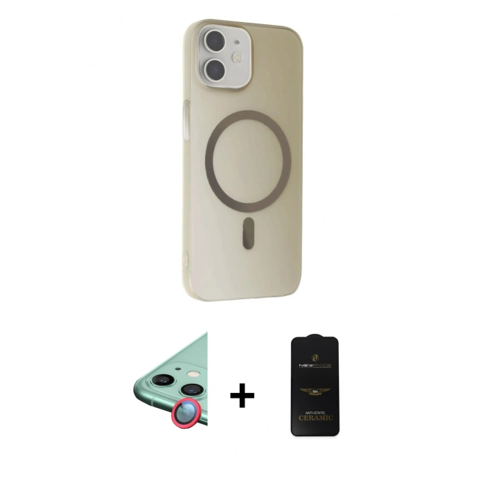 MARSİLYAN™- iPhone 11 Kılıf Çekirdek Modern Prime - Siyah 6D Antistatik Mat Seramik Hayalet Nano Ekran Koruyucu + Raze Metal Kamera Lens - KI