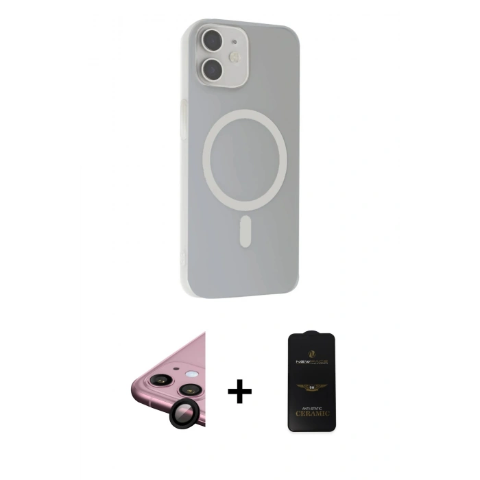 MARSİLYAN™- iPhone 11 Kılıf Çekirdek Modern Prime - Siyah 6D Antistatik Mat Seramik Hayalet Nano Ekran Koruyucu + Raze Metal Kamera Lens - SH