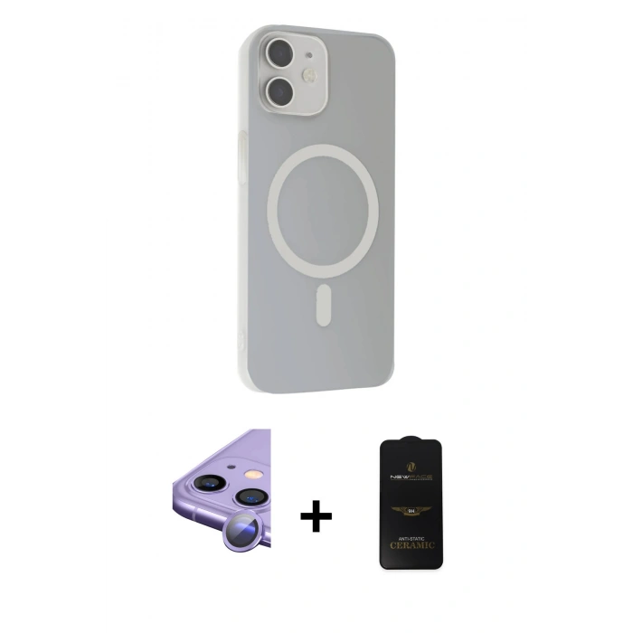 MARSİLYAN™- iPhone 11 Kılıf Çekirdek Modern Prime - Siyah 6D Antistatik Mat Seramik Hayalet Nano Ekran Koruyucu + Raze Metal Kamera Lens - MR