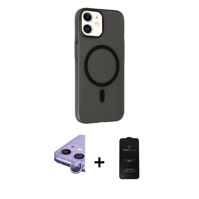 MARSİLYAN™- iPhone 11 Kılıf Çekirdek Modern Prime - Siyah 6D Antistatik Mat Seramik Hayalet Nano Ekran Koruyucu + Raze Metal Kamera Lens - MR