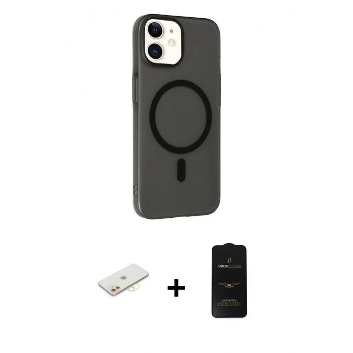 MARSİLYAN™- iPhone 11 Kılıf Çekirdek Modern Prime - Siyah 6D Antistatik Mat Seramik Hayalet Nano Ekran Koruyucu + Renkli Kamera Lens Koruma Cam - SI