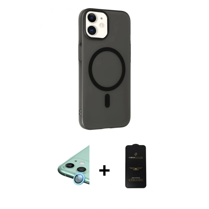 MARSİLYAN™- iPhone 11 Kılıf Çekirdek Modern Prime - Siyah 6D Antistatik Mat Seramik Hayalet Nano Ekran Koruyucu + Raze Metal Kamera Lens - MI