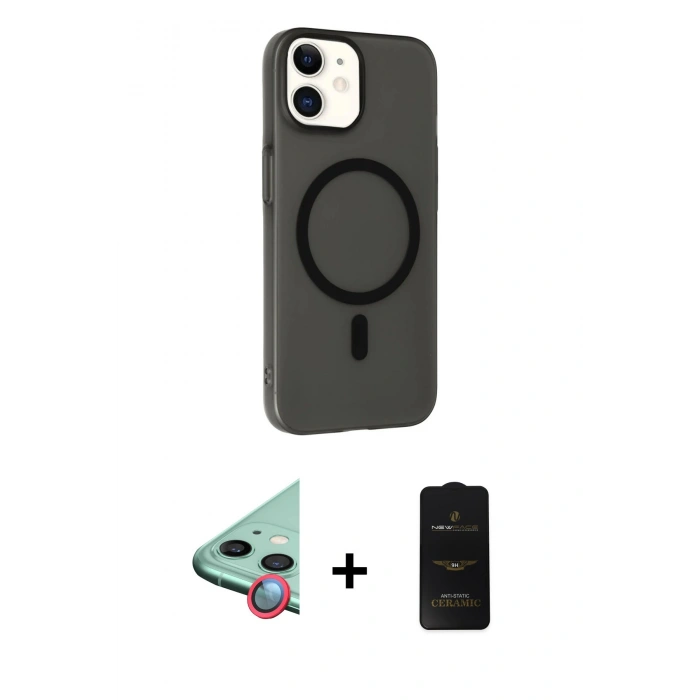 MARSİLYAN™- iPhone 11 Kılıf Çekirdek Modern Prime - Siyah 6D Antistatik Mat Seramik Hayalet Nano Ekran Koruyucu + Raze Metal Kamera Lens - KI