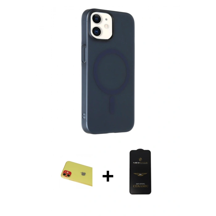 MARSİLYAN™- iPhone 11 Kılıf Çekirdek Modern Prime - Siyah 6D Antistatik Mat Seramik Hayalet Nano Ekran Koruyucu + Kırmızı Rainbow Kamera Lens Koruma Cam