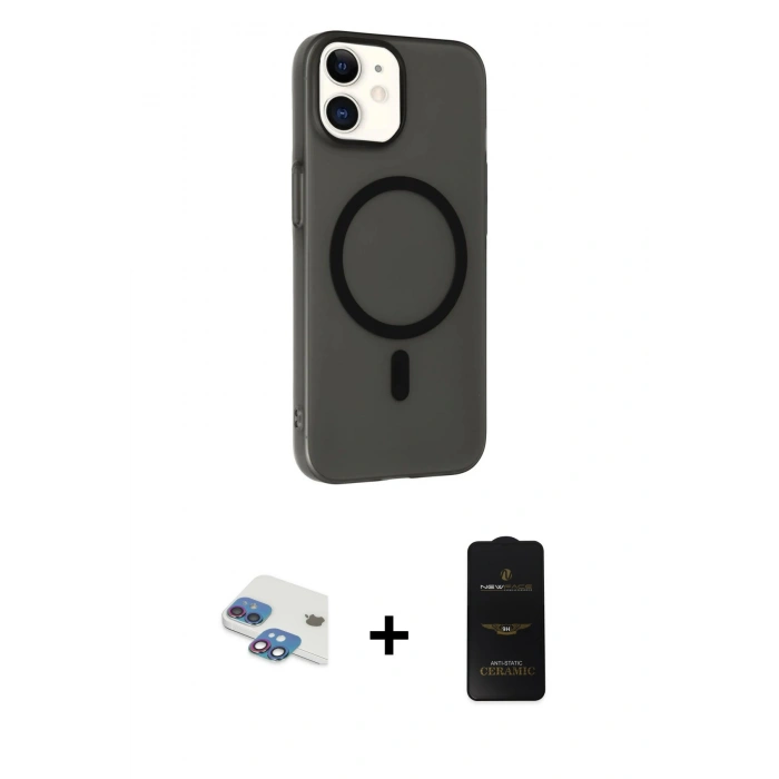 MARSİLYAN™- iPhone 11 Kılıf Çekirdek Modern Prime - Siyah 6D Antistatik Mat Seramik Hayalet Nano Ekran Koruyucu + Pers Alüminyum Kamera Lens - GI