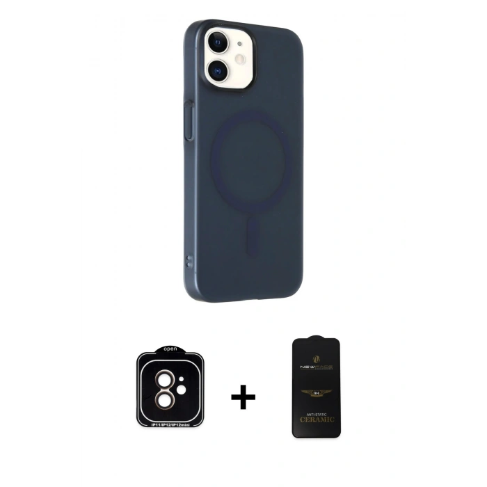MARSİLYAN™- iPhone 11 Kılıf Çekirdek Modern Prime - Siyah 6D Antistatik Mat Seramik Hayalet Nano Ekran Koruyucu + PVD Metal Kamera Lens - TU