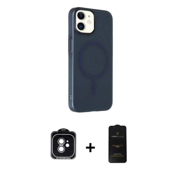 MARSİLYAN™- iPhone 11 Kılıf Çekirdek Modern Prime - Siyah 6D Antistatik Mat Seramik Hayalet Nano Ekran Koruyucu + Yeşil PVD Metal Kamera Lens