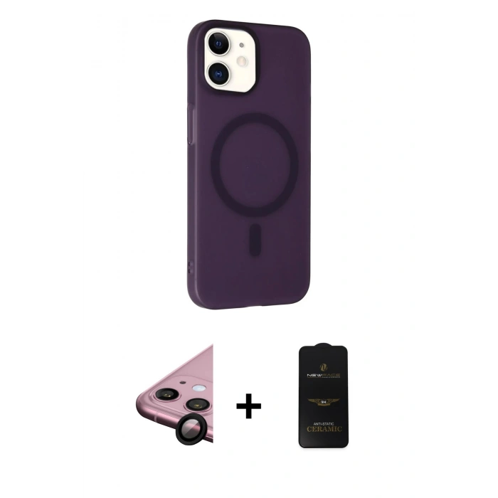 MARSİLYAN™- iPhone 11 Kılıf Çekirdek Modern Prime - Siyah 6D Antistatik Mat Seramik Hayalet Nano Ekran Koruyucu + Raze Metal Kamera Lens - SH