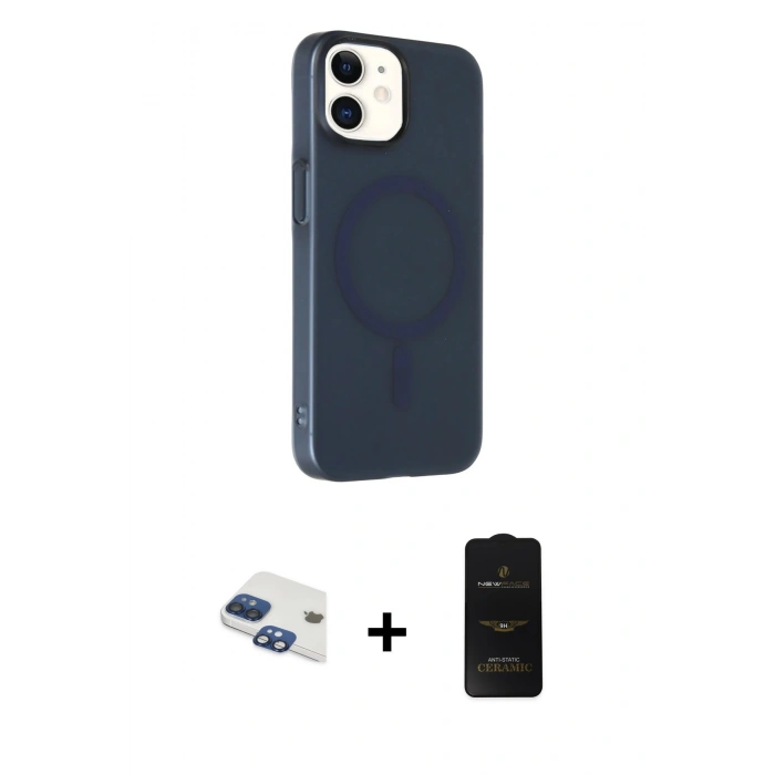 MARSİLYAN™- iPhone 11 Kılıf Çekirdek Modern Prime - Siyah 6D Antistatik Mat Seramik Hayalet Nano Ekran Koruyucu + Pers Alüminyum Kamera Lens - LT