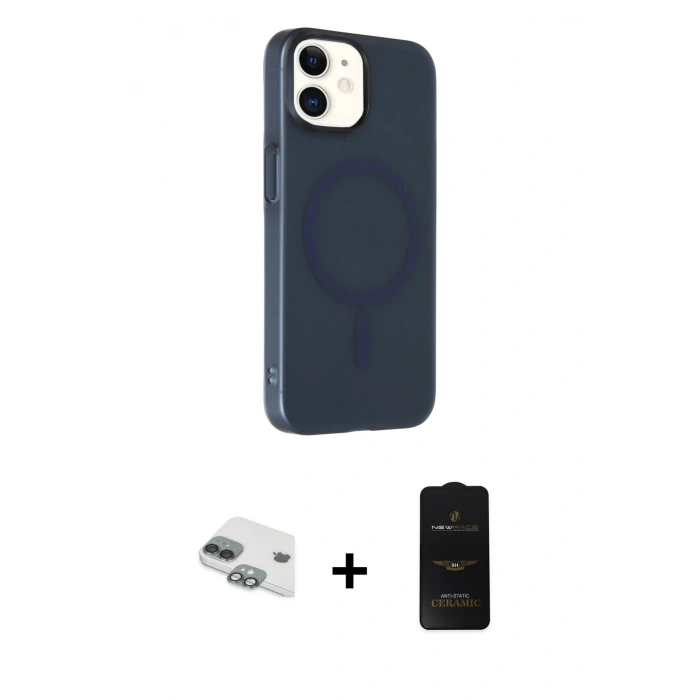 MARSİLYAN™- iPhone 11 Kılıf Çekirdek Modern Prime - Siyah 6D Antistatik Mat Seramik Hayalet Nano Ekran Koruyucu + Pers Alüminyum Kamera Lens - YL