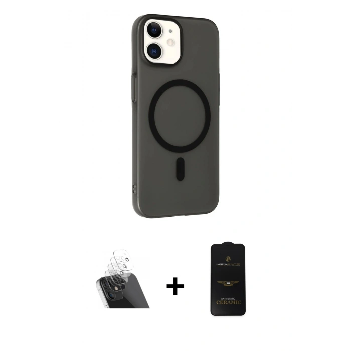 MARSİLYAN™- iPhone 11 Kılıf Çekirdek Modern Prime - Siyah 6D Antistatik Mat Seramik Hayalet Nano Ekran Koruyucu + Kamera Lens Koruma Cam - SF
