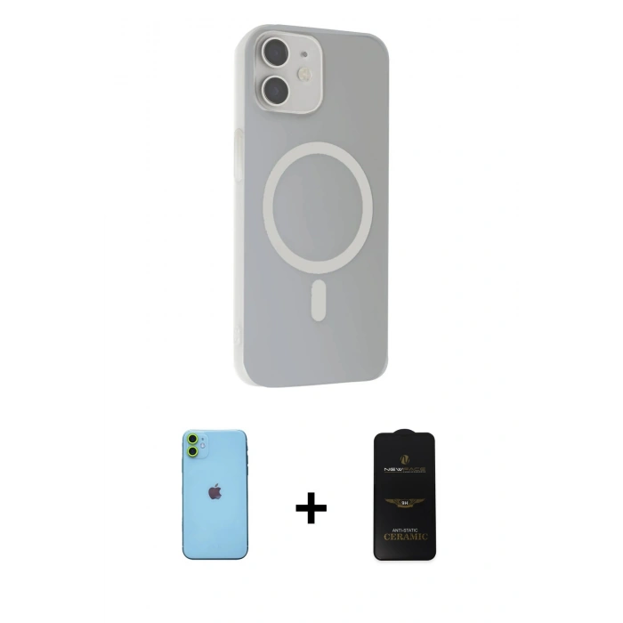 MARSİLYAN™- iPhone 11 Kılıf Çekirdek Modern Prime - Siyah 6D Antistatik Mat Seramik Hayalet Nano Ekran Koruyucu + Neon Fosforlu Kamera Lens - YL