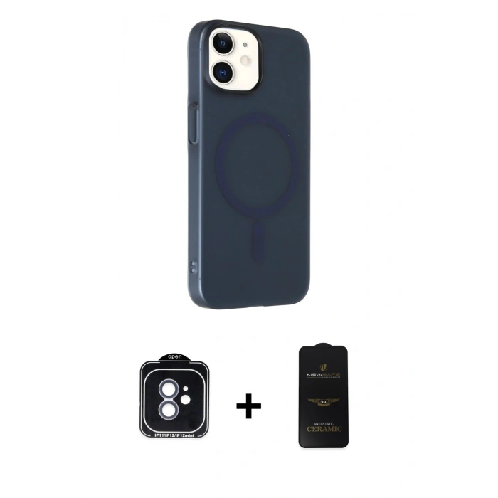 MARSİLYAN™- iPhone 11 Kılıf Çekirdek Modern Prime - Siyah 6D Antistatik Mat Seramik Hayalet Nano Ekran Koruyucu + PVD Metal Kamera Lens - MI