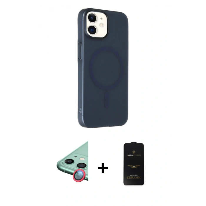 MARSİLYAN™- iPhone 11 Kılıf Çekirdek Modern Prime - Siyah 6D Antistatik Mat Seramik Hayalet Nano Ekran Koruyucu + Raze Metal Kamera Lens - KI