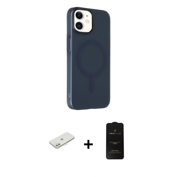 MARSİLYAN™- iPhone 11 Kılıf Çekirdek Modern Prime - Siyah 6D Antistatik Mat Seramik Hayalet Nano Ekran Koruyucu + Renkli Kamera Lens Koruma Cam - TU