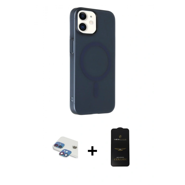 MARSİLYAN™- iPhone 11 Kılıf Çekirdek Modern Prime - Siyah 6D Antistatik Mat Seramik Hayalet Nano Ekran Koruyucu + Pers Alüminyum Kamera Lens - GI