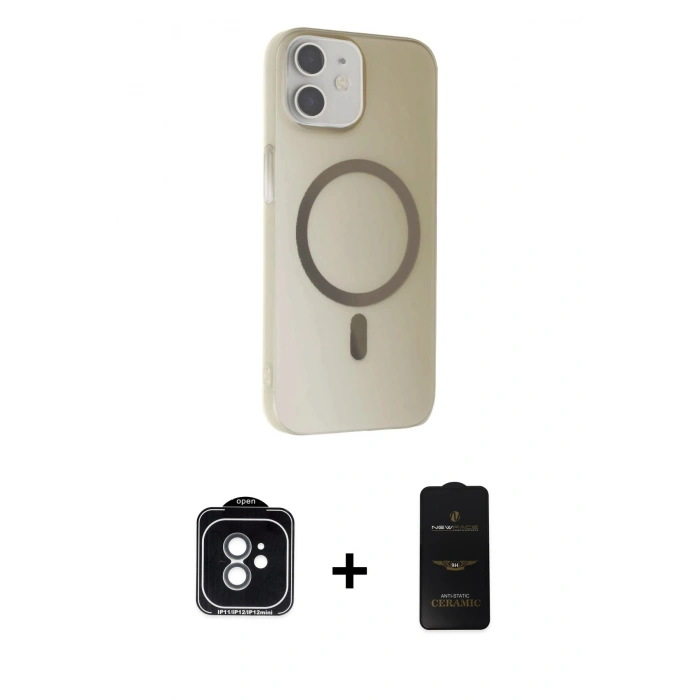 MARSİLYAN™- iPhone 11 Kılıf Çekirdek Modern Prime - Siyah 6D Antistatik Mat Seramik Hayalet Nano Ekran Koruyucu + Yeşil PVD Metal Kamera Lens