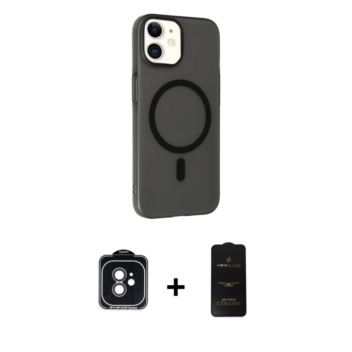 MARSİLYAN™- iPhone 11 Kılıf Çekirdek Modern Prime - Siyah 6D Antistatik Mat Seramik Hayalet Nano Ekran Koruyucu + PVD Metal Kamera Lens - SH