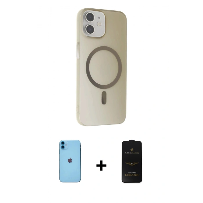 MARSİLYAN™- iPhone 11 Kılıf Çekirdek Modern Prime - Siyah 6D Antistatik Mat Seramik Hayalet Nano Ekran Koruyucu + Neon Fosforlu Kamera Lens - MI