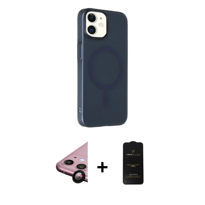 MARSİLYAN™- iPhone 11 Kılıf Çekirdek Modern Prime - Siyah 6D Antistatik Mat Seramik Hayalet Nano Ekran Koruyucu + Raze Metal Kamera Lens - SH