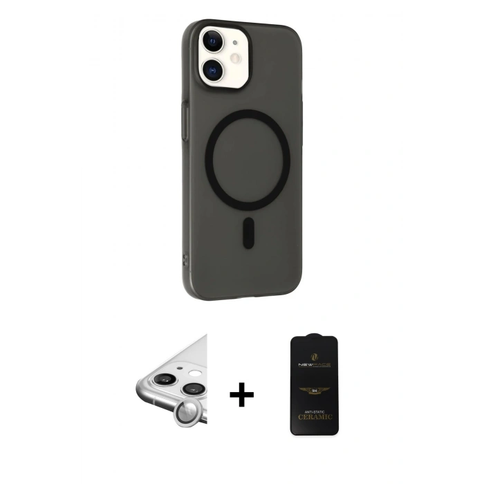 MARSİLYAN™- iPhone 11 Kılıf Çekirdek Modern Prime - Siyah 6D Antistatik Mat Seramik Hayalet Nano Ekran Koruyucu + Raze Metal Kamera Lens - GS