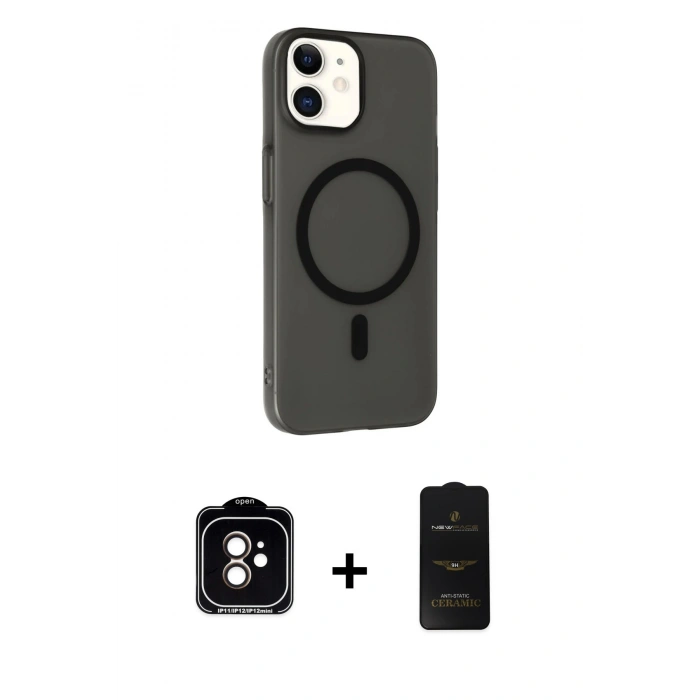 MARSİLYAN™- iPhone 11 Kılıf Çekirdek Modern Prime - Siyah 6D Antistatik Mat Seramik Hayalet Nano Ekran Koruyucu + PVD Metal Kamera Lens - TU