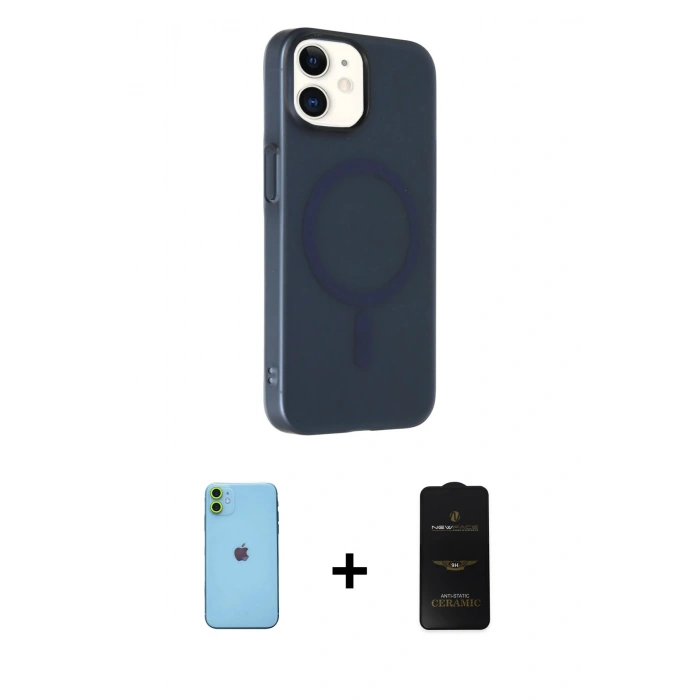 MARSİLYAN™- iPhone 11 Kılıf Çekirdek Modern Prime - Siyah 6D Antistatik Mat Seramik Hayalet Nano Ekran Koruyucu + Neon Fosforlu Kamera Lens - YL