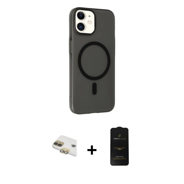 MARSİLYAN™- iPhone 11 Kılıf Çekirdek Modern Prime - Siyah 6D Antistatik Mat Seramik Hayalet Nano Ekran Koruyucu + Pers Alüminyum Kamera Lens - GD