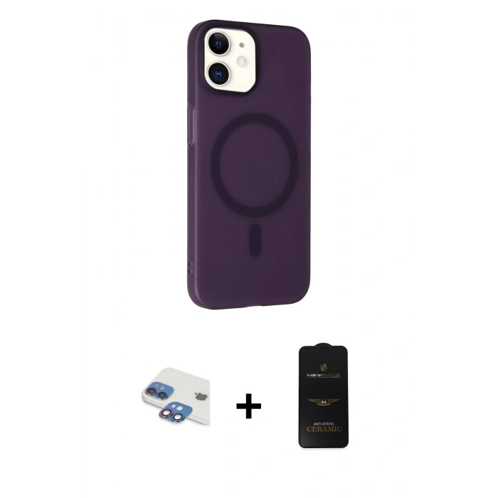 MARSİLYAN™- iPhone 11 Kılıf Çekirdek Modern Prime - Siyah 6D Antistatik Mat Seramik Hayalet Nano Ekran Koruyucu + Pers Alüminyum Kamera Lens - GI