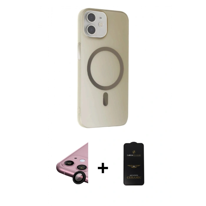 MARSİLYAN™- iPhone 11 Kılıf Çekirdek Modern Prime - Siyah 6D Antistatik Mat Seramik Hayalet Nano Ekran Koruyucu + Raze Metal Kamera Lens - SH