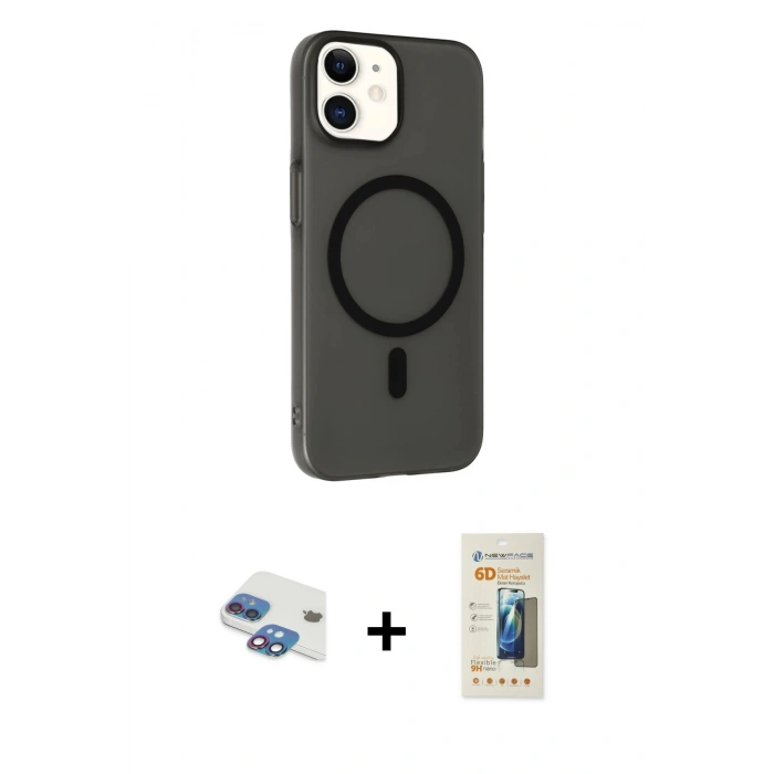 MARSİLYAN™- iPhone 11 Kılıf Çekirdek Modern Prime - Siyah 6D Mat Seramik Hayalet Nano Ekran Koruyucu + Pers Alüminyum Kamera Lens - GI