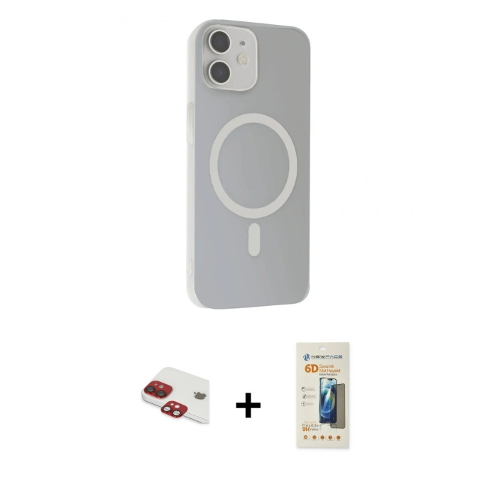 MARSİLYAN™- iPhone 11 Kılıf Çekirdek Modern Prime - Siyah 6D Mat Seramik Hayalet Nano Ekran Koruyucu + Kırmızı Pers Alüminyum Kamera Lens