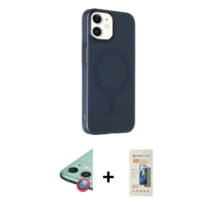MARSİLYAN™- iPhone 11 Kılıf Çekirdek Modern Prime - Siyah 6D Mat Seramik Hayalet Nano Ekran Koruyucu + Kırmızı Raze Metal Kamera Lens