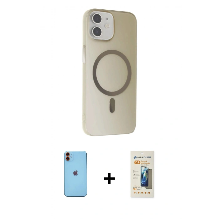 MARSİLYAN™- iPhone 11 Kılıf Çekirdek Modern Prime - Siyah 6D Mat Seramik Hayalet Nano Ekran Koruyucu + Neon Fosforlu Kamera Lens - TU