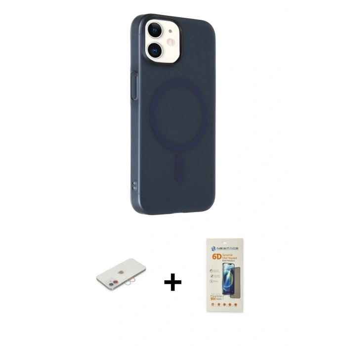 MARSİLYAN™- iPhone 11 Kılıf Çekirdek Modern Prime - Siyah 6D Mat Seramik Hayalet Nano Ekran Koruyucu + Renkli Kamera Lens Koruma Cam - PE