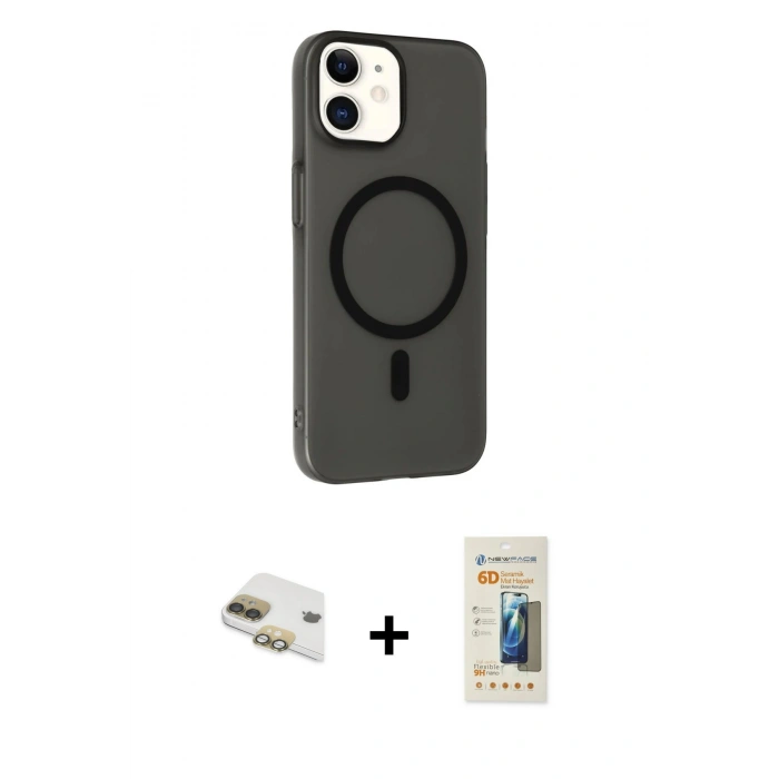MARSİLYAN™- iPhone 11 Kılıf Çekirdek Modern Prime - Siyah 6D Mat Seramik Hayalet Nano Ekran Koruyucu + Pers Alüminyum Kamera Lens - GD